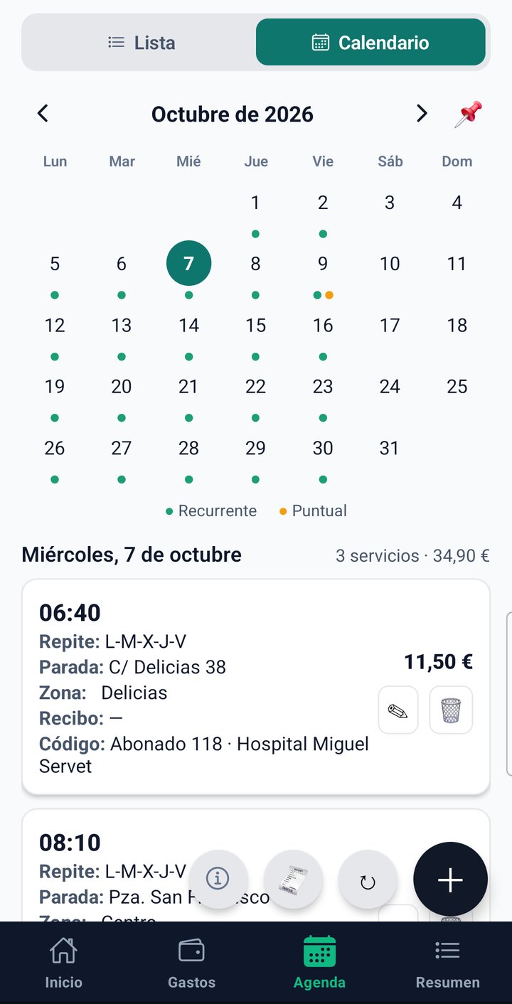 Calendario de octubre con los servicios recurrentes y uno puntual