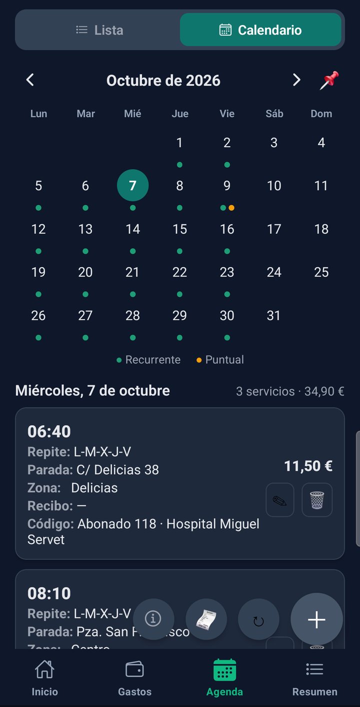 Calendario de la agenda en modo oscuro