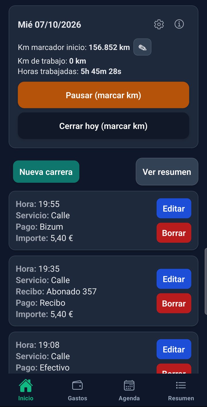 Pantalla de inicio en modo oscuro con la jornada abierta
